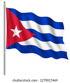 Flag of Cuba with flag pole waving in wind. Vector illustration