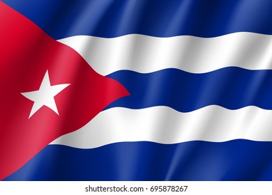 Flag Cuba realistic icon. State insignia of the nation in realistic style on the entire page. Waving state flag. National symbol in the form of a vector illustration