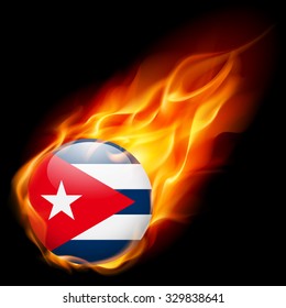 Flag of Cuba as round glossy icon burning in flame