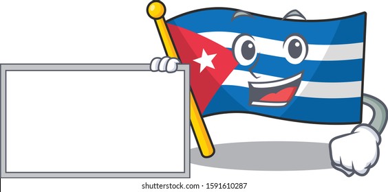 Flag cuba Scroll with board cartoon mascot design style