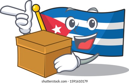 Flag cuba Scroll cartoon character bringing a box