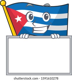 Flag cuba Scroll cartoon character style grinning with board