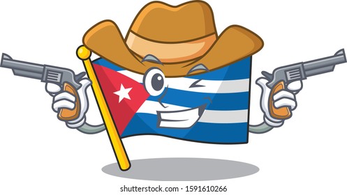 Flag cuba Scroll mascot performed as a Cowboy with guns