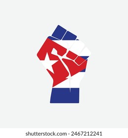 Flag of Cuba in the shape of raised hand sign isolated on background. Fist symbol modern, simple, vector, icon for website design, mobile app, ui. Vector Illustration