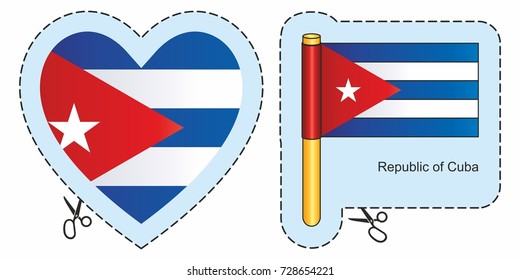 Flag of Cuba. Vector cut sign here, isolated on white. Can be used for design, stickers, souvenirs.