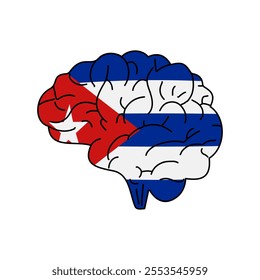 Flag of Cuba. Vector illustration of a combination of a human brain with a country flag on a white background.