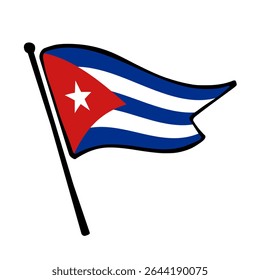 Bandeira de Cuba. Cuba bandeira vetor ilustração ícone design no estilo desenhado à mão. Bandeira de mastro flutuante.