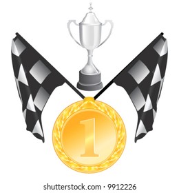 flag, cup, medal