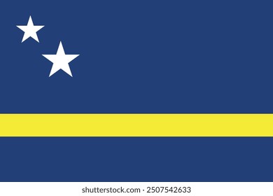 Bandera de Curazao. Bandera azul con estrellas y franja amarilla. Símbolo nacional de la isla de Curazao, parte del Reino de los Países Bajos.