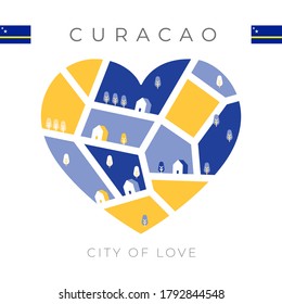 Flag of Curacao with heart shaped landscape : Vector Illustration