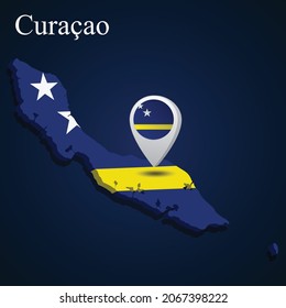 Flag of Curacao on map on dark background. Vector illustration