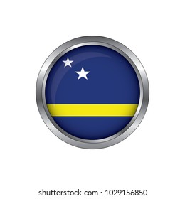 Flag of Curacao as round glossy icon. Button with Curacao flag.isolated, banner vector illustration. Vector illustration eps10.