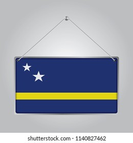 Flag of Curacao. The symbol of the state in the pennant hanging on the rope, rectangle hanging. Vector Illustration EPS10.