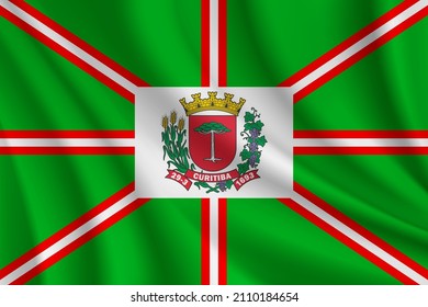 Flag of Curitiba, Brazil. Realistic waving flag of Curitiba vector background.