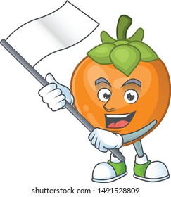 With flag cute persimmon cartoon style with mascot