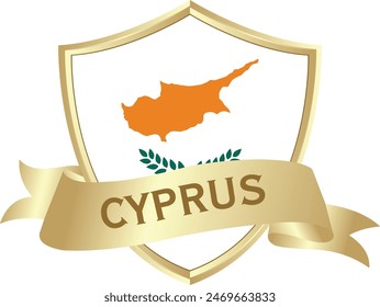 Flag of cyprus as around the metal gold shield with cyprus flag