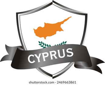 Flag of cyprus as around the metal silver shield with cyprus flag