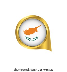 Flag of Cyprus, location map pin, pointer flag Cyprus, button gold, Icon country . Vector Illustration EPS10.
