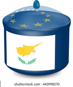 Flag of Cyprus. Saucepan with a translucent cover. The symbol of the European Union. 3D illustration isolated on white background.
