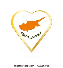 Flag of Cyprus in the shape of Heart, symbol of Love Gold version.