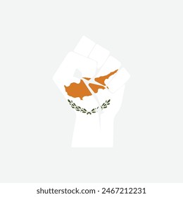 Flag of Cyprus in the shape of raised hand sign isolated on background. Fist symbol modern, simple, vector, icon for website design, mobile app, ui. Vector Illustration