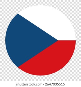 Bandera de la República Checa. Diseño checo de la Ilustración vectorial de la computadora del icono de la bandera circular. Fondo de tablero de ajedrez transparente.