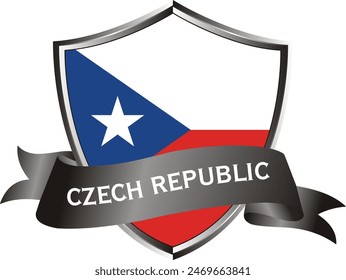 Flag of czech republic as around the metal silver shield with czech republic flag