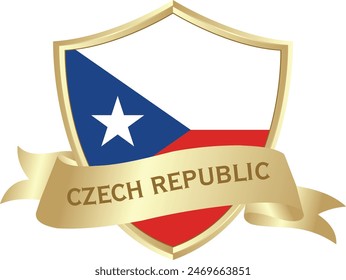 Flag of czech republic as around the metal gold shield with czech republic flag