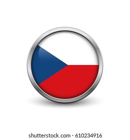 Flag of  Czech Republic, button with metal frame and shadow