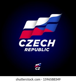 Flag of Czech Republic. Flag consist of white, red and blue ribbons on dark backgrounds. Flag fluttering in the wind.