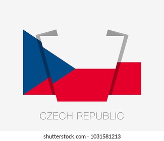 Flag of Czech Republic. Flat Icon Waving Flag with Country Name on a White Background