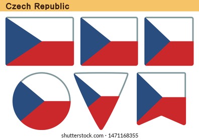 Flag of Czech Republic. Flag icon set of six different shapes. Vector Illustration.
