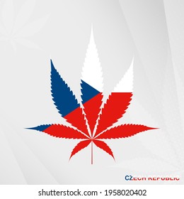 Flag of Czech Republic in Marijuana leaf shape. The concept of legalization Cannabis in Czech Republic. Medical cannabis illustration.