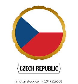 Flag of Czech Republic with name icon, Golden sticker with flag of the Czech Republic.vector
