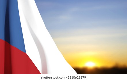 Bandera de la República Checa sobre el fondo de la puesta de sol. Vector EPS10