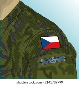 Flag Of Czech Republic On Soldier Arm. Army Of The Czech Republic.