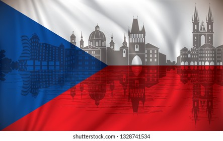 Flag of Czech Republic with Prague skyline - vector illustration