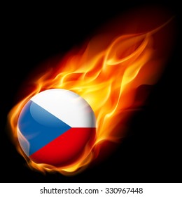 Flag of Czech Republic as round glossy icon burning in flame