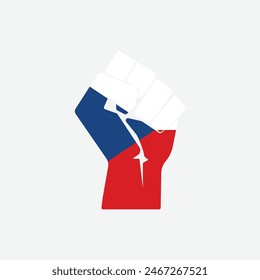 Flag of The Czech Republic in the shape of raised hand sign isolated on background. Fist symbol modern, simple, vector, icon for website design, mobile app, ui. Vector Illustration
