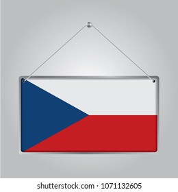 Flag of Czech Republic. The symbol of the state in the pennant hanging on the rope, 
rectangle hanging. Vector Illustration EPS10.