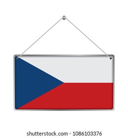 Flag of Czech Republic. The symbol of the state in the pennant hanging on the rope, 
rectangle hanging. Vector Illustration EPS10. White Background.