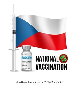 Flag of Czech Republic with Vaccine Immunization Syringe and the Vial of Antibiotic for Vaccination. Concept of Health Care and National Vaccination with Czech flag