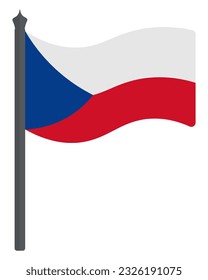 Flag of the Czech Republic. Vector illustration. The fabric canvas is decorated with two stripes and a triangle. The national symbol of the state develops in the wind. Flat style. Isolated background.