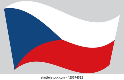 Flag of Czech Republic waving on gray background