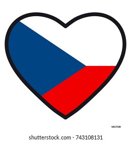 Bandera de checo en forma de Corazón con contorno opuesto, símbolo de amor por su país, patriotismo, ícono para el Día de la Independencia.
