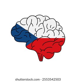 Flag of Czech. Vector illustration of a combination of a human brain with a country flag on a white background.