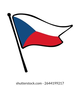 Bandeira da República Checa. Design de ícone de ilustração de vetor de bandeira checa no estilo desenhado à mão. Bandeira de mastro flutuante.