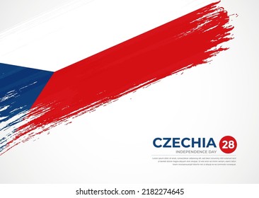 Flag of Czechia with creative painted brush stroke texture background