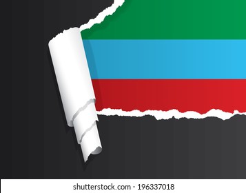 Flag of Dagestan under ripped paper vector illustration.