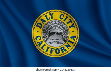 Flag of Daly City, California, USA. Realistic waving flag of Daly City vector background.